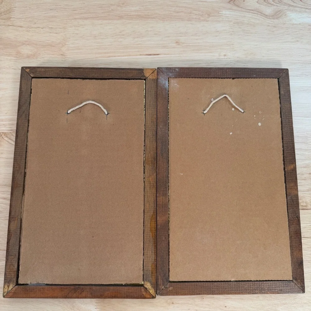 VTG Handmade Floral Gold Tone Framed Hanging Wall Art Foil Picture - Lot of 2